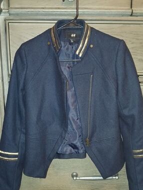 H&M Navy Bomber Jacket with Gold Trim